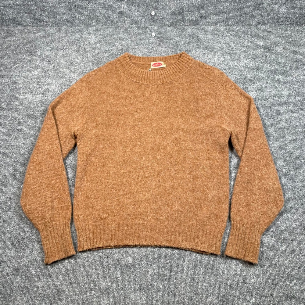 Bugatti Mens Camel Brown Lambswool Mohair Blend Crewneck Sweater Size M Vintage